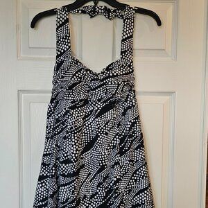 Tropical Escape Black White Polka Dot Halter Swimdress Sz 14 NWT